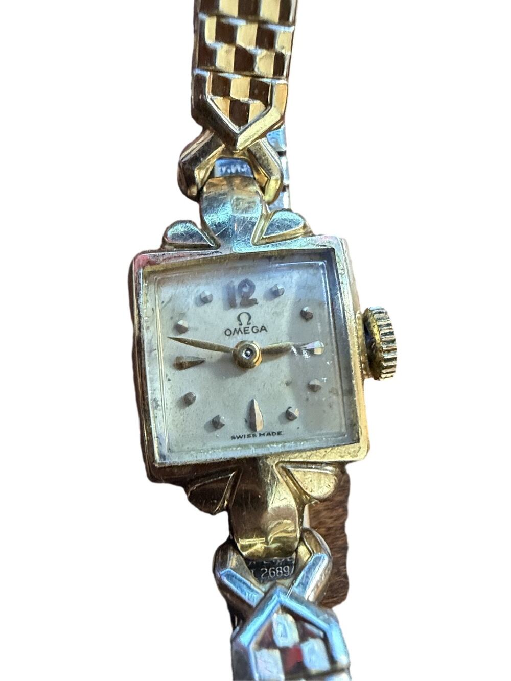 Omega Ladies Square Gold Filled Manual Wind Cocktail Wristwatch